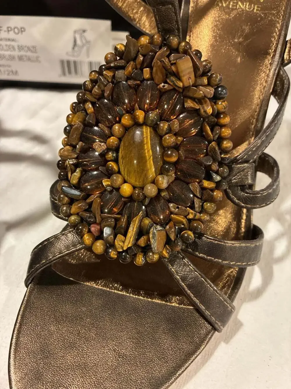 Saks Fifth Avenue SF-Pop Golden Bronze Brush Metallic Heeled Sandals Size 8.5M